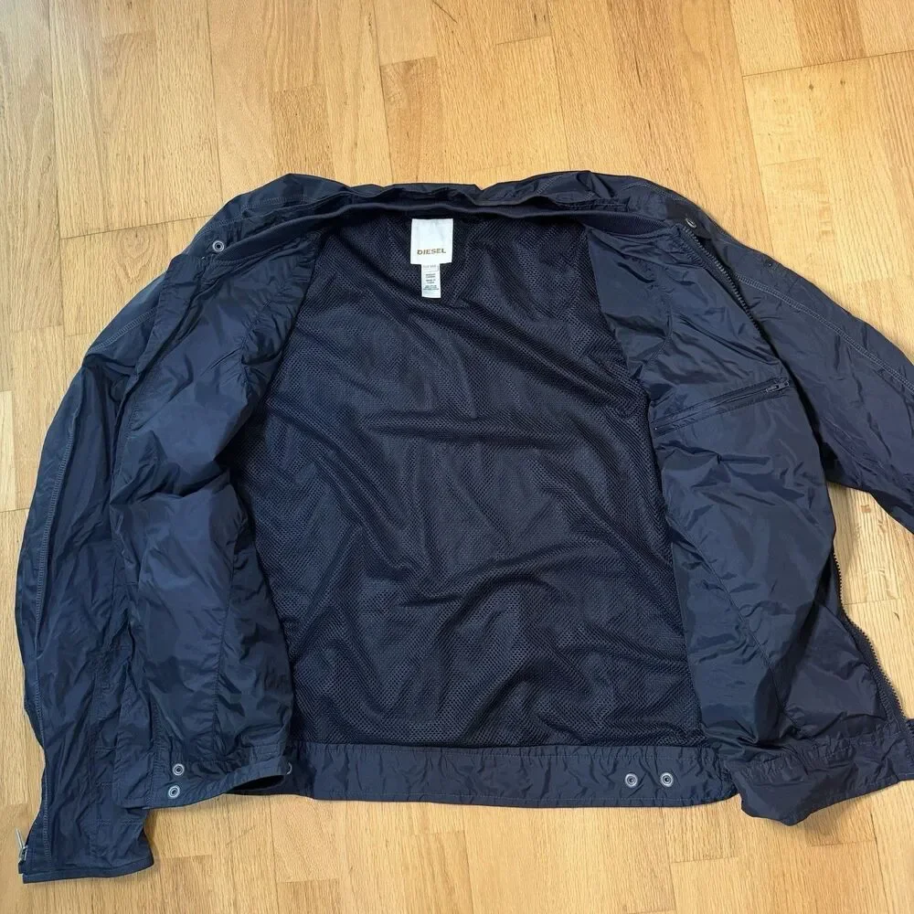 VTG Diesel Technical Nylon Flight Jacket Packable Windbreaker Zip Black Men XXXL